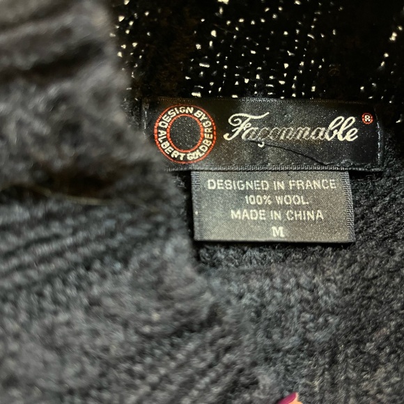 FACONNABLE Navy Blue 100% Wool Sweater Size Medium Unisex VINTAGE - Picture 4 of 7